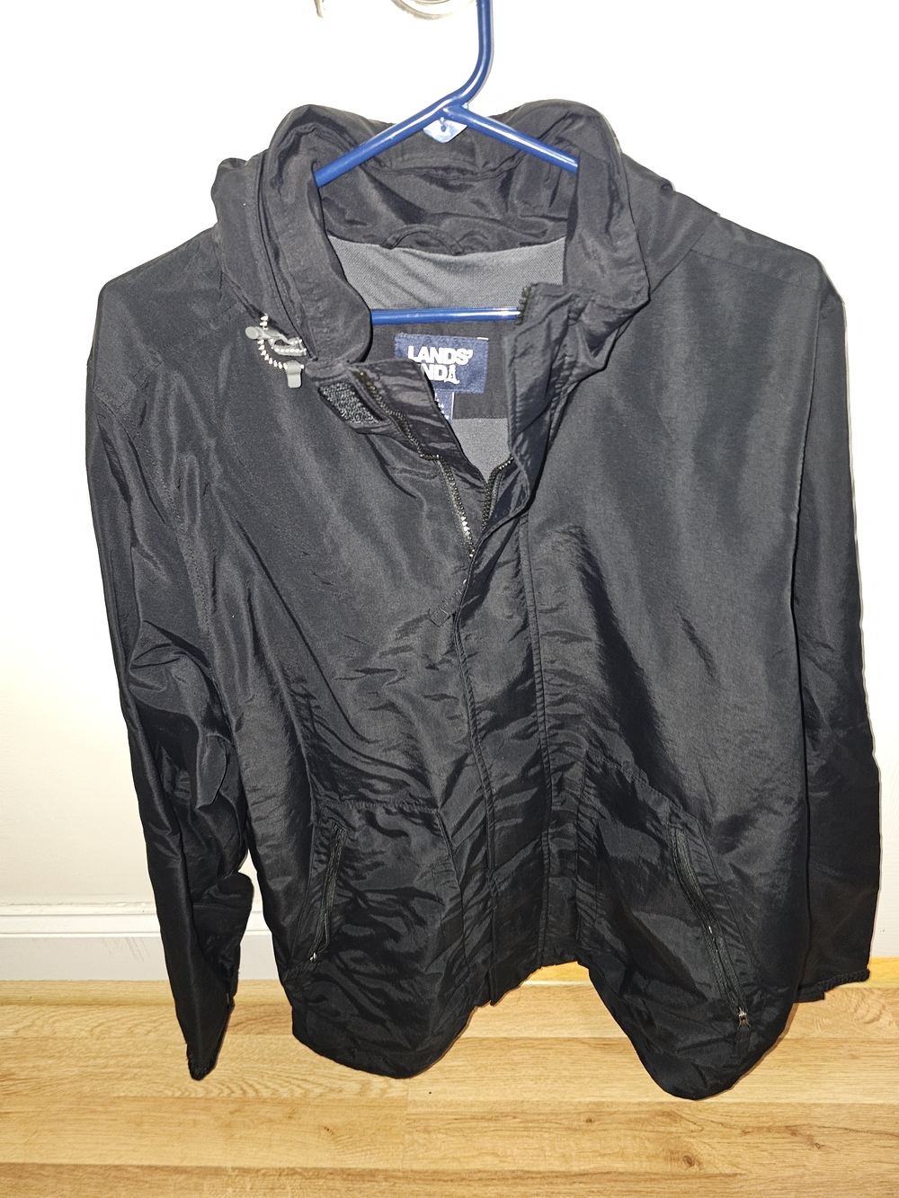 Lands' End Men's Lightweight Black Hooded Jacket